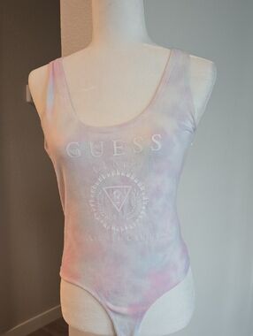 GUESS Pastel Tie-Dye Logo Tank Bodysuit - Pink, Lavender
